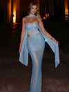 Cocolii robe de soirée femme longue bustier brillante paillette moulante découpes élégant cocktail cérémonie