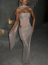 Cocolii robe de soirée femme longue bustier brillante paillette moulante découpes élégant cocktail cérémonie