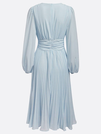 Cocolii mi-longue robe en mousseline plissée v-cou manches longues élégant décontracté de soirée robe bal de promo cérémonie