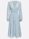 Cocolii mi-longue robe en mousseline plissée v-cou manches longues élégant décontracté de soirée robe bal de promo cérémonie
