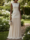 Cocolii ensemble robe de soirée trapèze col bateau sans manches femme élégant avec hauts et longue plissé jupe cérémonie