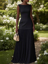 Cocolii ensemble robe de soirée trapèze col bateau sans manches femme élégant avec hauts et longue plissé jupe cérémonie