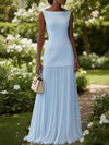 Cocolii ensemble robe de soirée trapèze col bateau sans manches femme élégant avec hauts et longue plissé jupe cérémonie