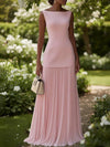 Cocolii ensemble robe de soirée trapèze col bateau sans manches femme élégant avec hauts et longue plissé jupe cérémonie
