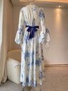 Cocolii robe longue en mousseline imprimé à fleurie v-cou manches évasées manches longues femme vintage bohème