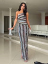 Cocolii longue robe de soirée moulante rayé une épaule sans manches femme élégant décontracté vintage robe de plage