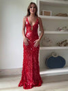 Cocolii longue robe de soirée moulante brillante paillette à fines brides v-cou sans manches élégant bal de promo pour gala