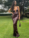 Cocolii longue robe de soirée moulante brillante paillette à fines brides v-cou sans manches élégant bal de promo pour gala
