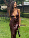 Cocolii longue robe de soirée moulante brillante paillette à fines brides v-cou sans manches élégant bal de promo pour gala