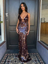 Cocolii longue robe de soirée moulante brillante paillette à fines brides v-cou sans manches élégant bal de promo pour gala