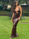 Cocolii longue robe de soirée moulante brillante paillette à fines brides v-cou sans manches élégant bal de promo pour gala