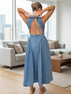 Cocolii robe longue trapèze en jean col rond dos nu sans manches femme casual décontracté vintage tenue