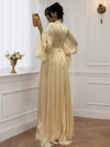 Cocolii robe longue col roulé fluide plissé manches bouffantes manches longues femme médiévale vintage de soirée