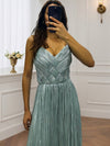 Cocolii robe longue de soirée v-cou cross fluide plissé dos nu sans manches femme élégant vintage bal de promo cérémonie