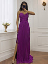 Cocolii robe longue de soirée v-cou cross fluide plissé dos nu sans manches femme élégant vintage bal de promo cérémonie
