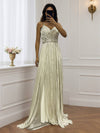 Cocolii robe longue de soirée v-cou cross fluide plissé dos nu sans manches femme élégant vintage bal de promo cérémonie