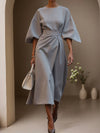 Cocolii robe longue trapèze col rond manches chauve souris manches longues femme élégant ample décontracté de soirée