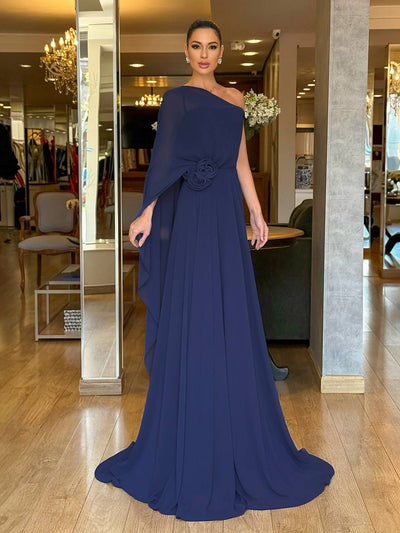 Cocolii robe de soirée longue femme mousseline une épaule fluide élégant écharpe cape mariage demoiselle d'honneur cérémonie