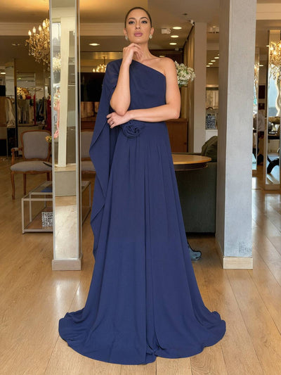 Cocolii robe de soirée longue femme mousseline une épaule fluide élégant écharpe cape mariage demoiselle d'honneur cérémonie