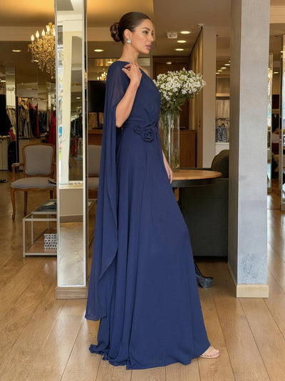 Cocolii robe de soirée longue femme mousseline une épaule fluide élégant écharpe cape mariage demoiselle d'honneur cérémonie