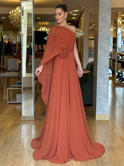 Cocolii robe de soirée longue femme mousseline une épaule fluide élégant écharpe cape mariage demoiselle d'honneur cérémonie