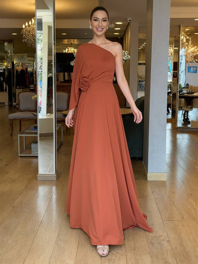 Cocolii robe de soirée longue femme mousseline une épaule fluide élégant écharpe cape mariage demoiselle d'honneur cérémonie