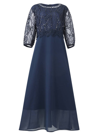 Cocolii robe de soirée femme grande taille dentelle mousseline manches longues élégant pour invité mariage mère de la mariée