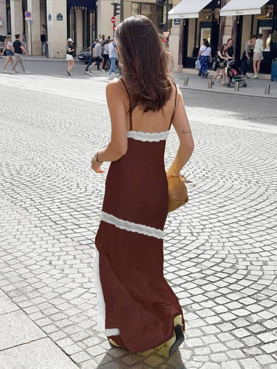 Cocolii robe longue en satin dentelle fendu le côté v-cou sans manches élégant robe nuisette chic de plage