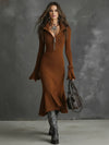 Cocolii robe pull longue femme fermeture éclair robe tricot moulante trapèze à volantée sirene manches évasées tenue hiver chic