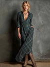 Cocolii chemise robe longue en carreaux coton boutonnage poches manches longues femme décontracté vintage style bohème