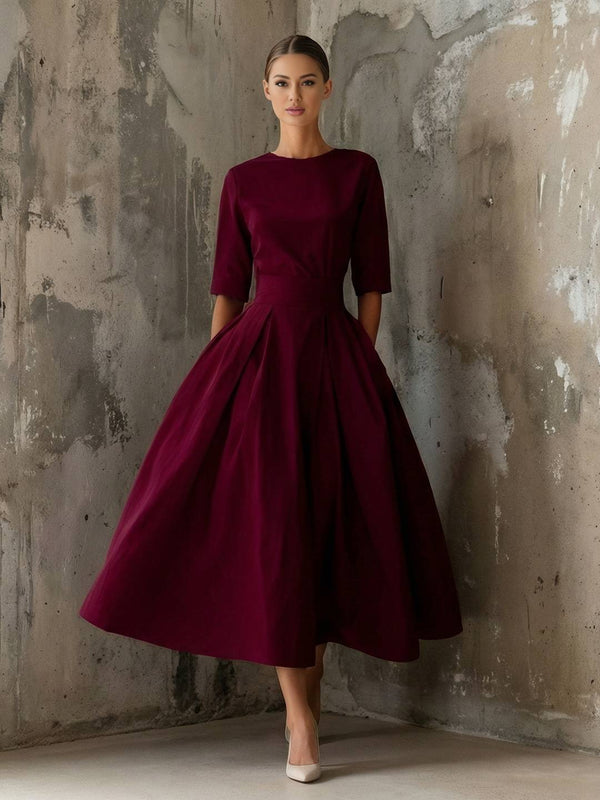 Cocolii longue robe trapèze femme vintage col rond plissé élégant bal de promo cocktail robe anniversaire