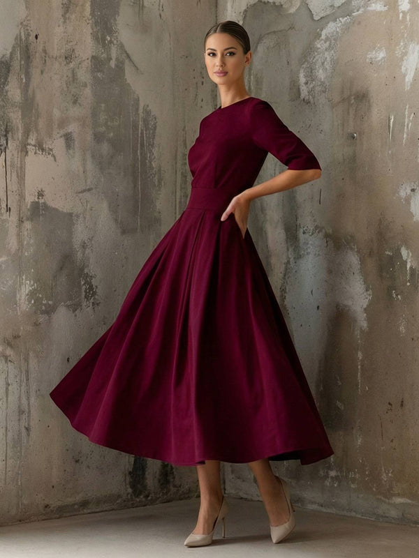 Cocolii longue robe trapèze femme vintage col rond plissé élégant bal de promo cocktail robe anniversaire