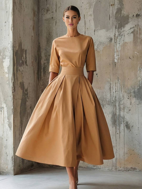 Cocolii longue robe trapèze femme vintage col rond plissé élégant bal de promo cocktail robe anniversaire