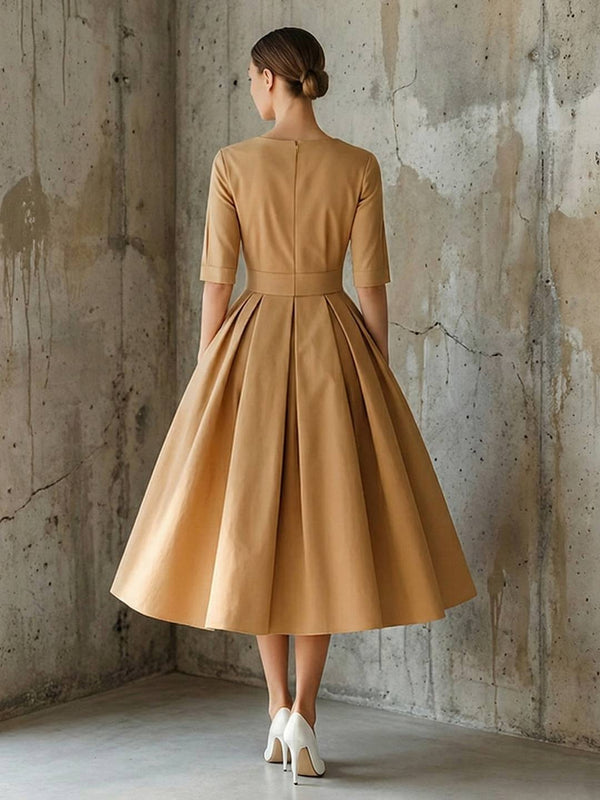 Cocolii longue robe trapèze femme vintage col rond plissé élégant bal de promo cocktail robe anniversaire