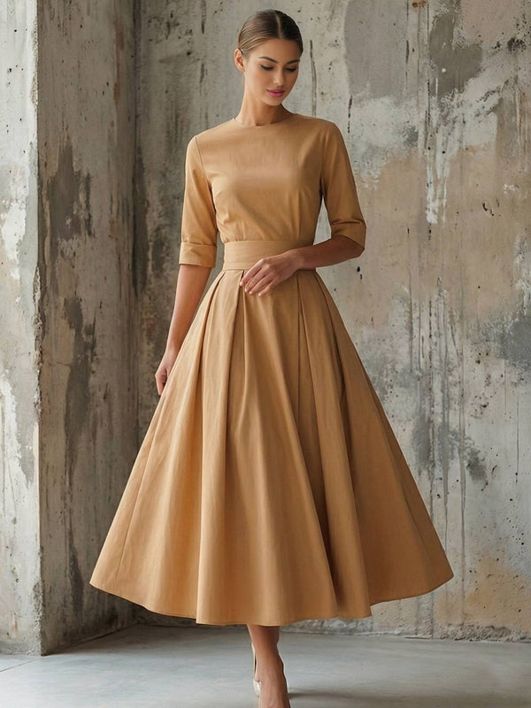 Cocolii longue robe trapèze femme vintage col rond plissé élégant bal de promo cocktail robe anniversaire