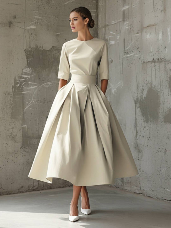 Cocolii longue robe trapèze femme vintage col rond plissé élégant bal de promo cocktail robe anniversaire