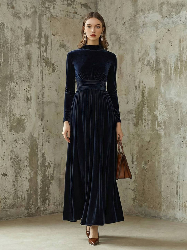 Cocolii robe longue moulante velours col montant manches longues femme élégant décontracté vintage bal de promo hiver