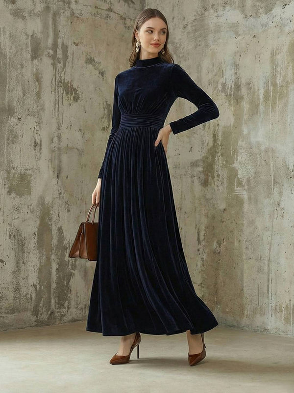 Cocolii robe longue moulante velours col montant manches longues femme élégant décontracté vintage bal de promo hiver