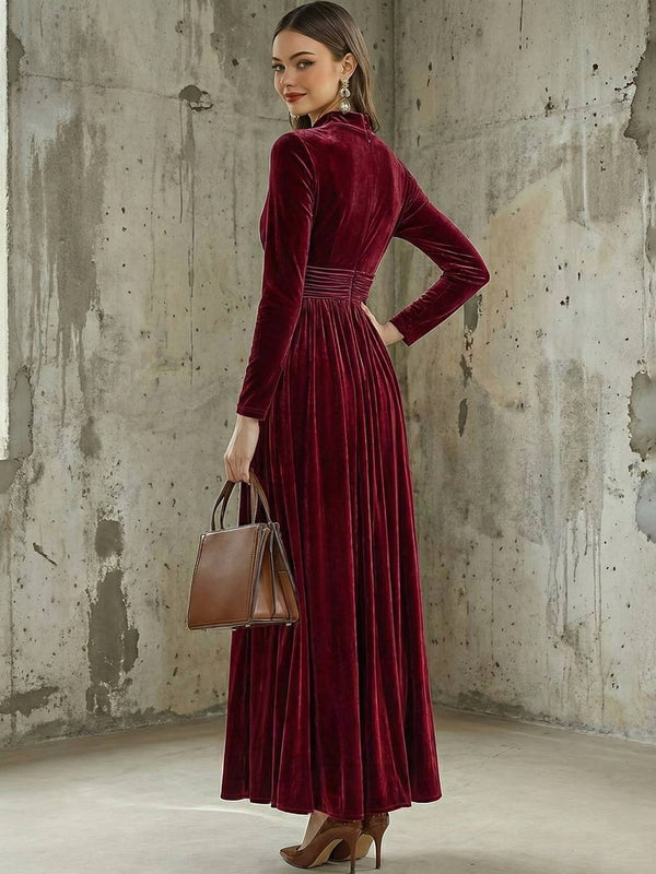 Cocolii robe longue moulante velours col montant manches longues femme élégant décontracté vintage bal de promo hiver