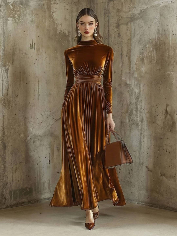 Cocolii robe longue moulante velours col montant manches longues femme élégant décontracté vintage bal de promo hiver