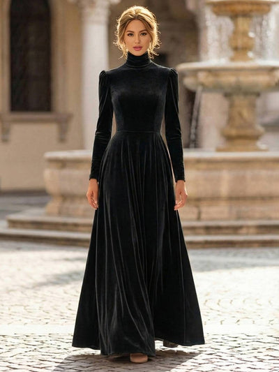 Cocolii longue robe de soirée en velours col roulé manches bouffantes manches longues femme élégant décontracté bal de promo hiver