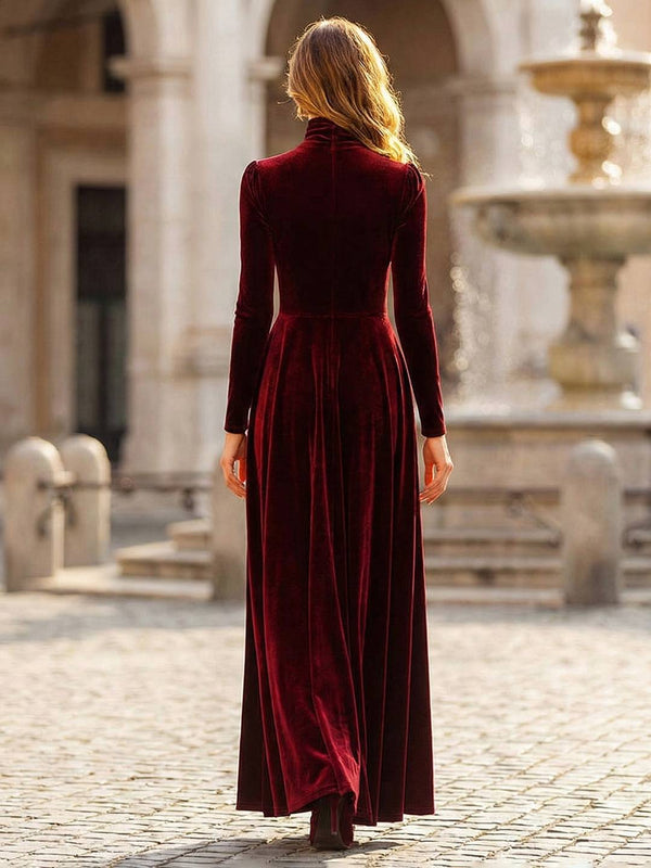 Cocolii longue robe de soirée en velours col roulé manches bouffantes manches longues femme élégant décontracté bal de promo hiver