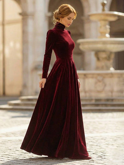 Cocolii longue robe de soirée en velours col roulé manches bouffantes manches longues femme élégant décontracté bal de promo hiver