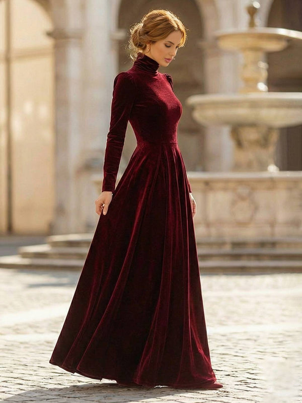 Cocolii longue robe de soirée en velours col roulé manches bouffantes manches longues femme élégant décontracté bal de promo hiver