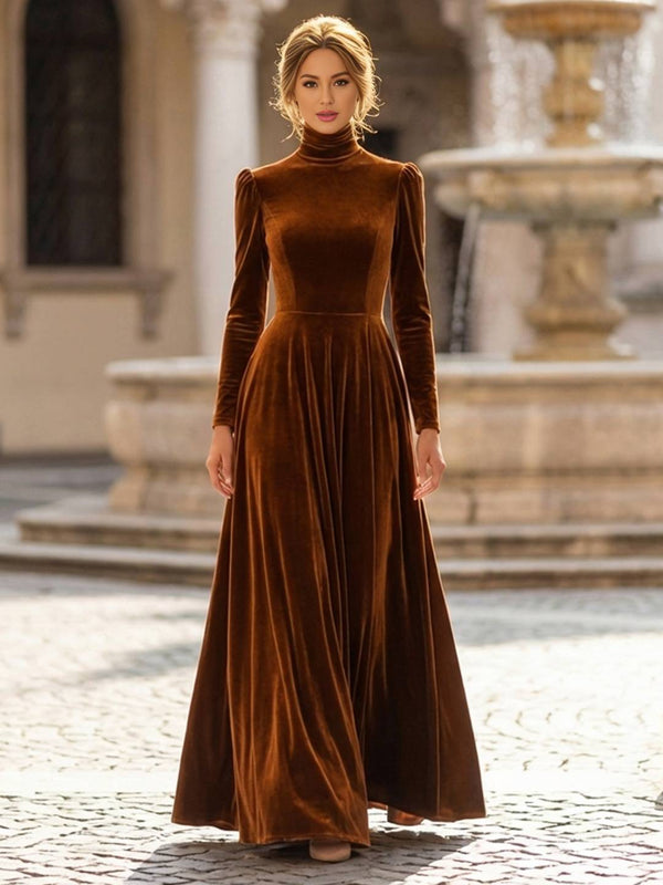 Cocolii longue robe de soirée en velours col roulé manches bouffantes manches longues femme élégant décontracté bal de promo hiver