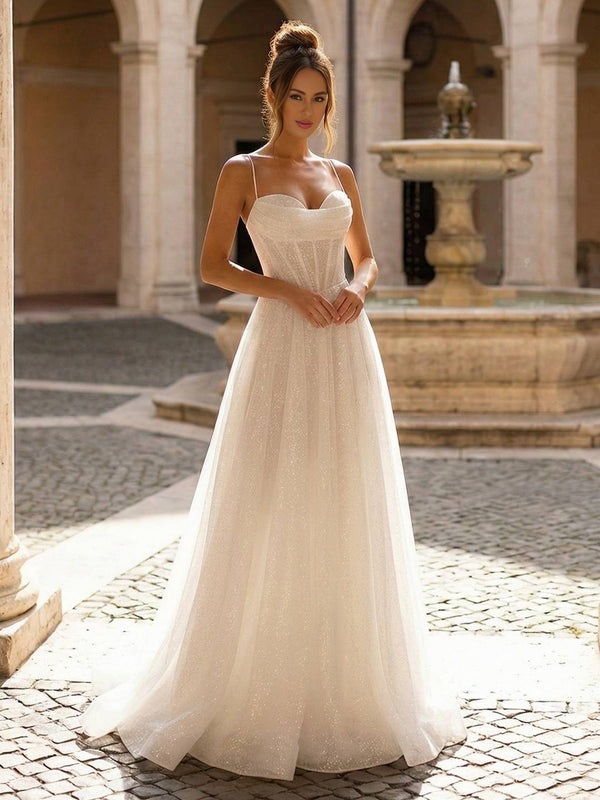 Cocolii longue robe 18 anniversaire pailletée dorée pour bal corset à bretelles fines forme trapèze élégante de soirée