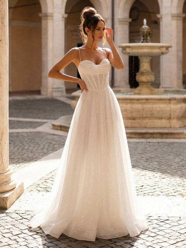 Cocolii longue robe 18 anniversaire pailletée dorée pour bal corset à bretelles fines forme trapèze élégante de soirée