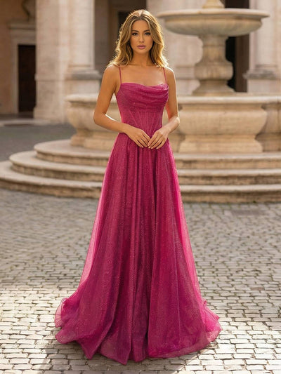 Cocolii longue robe 18 anniversaire pailletée dorée pour bal corset à bretelles fines forme trapèze élégante de soirée