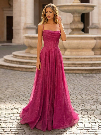 Cocolii longue robe 18 anniversaire pailletée dorée pour bal corset à bretelles fines forme trapèze élégante de soirée