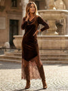 Cocolii robe longue dentelle velours v-cou col bénitier manches longues femme bohème décontracté vintage pour cocktail